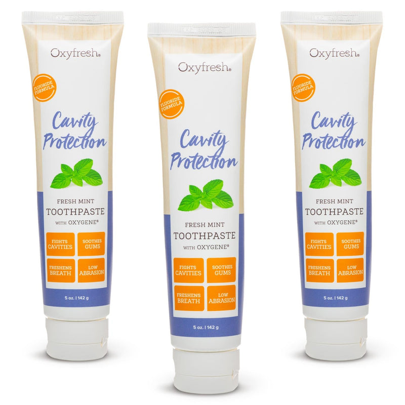 [Australia] - Oxyfresh Cavity Protection Fresh Mint Fluoride Toothpaste | Low Abrasion Anticavity Toothpaste for Sensitive Teeth & Gums – All-Day Fresh Breath (3-5 oz Tubes) 3 Pack 