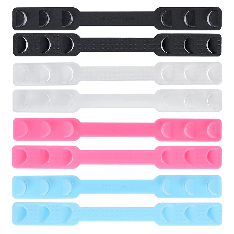 [Australia] - Ear Savers for Masks - Mask Holders to Protect Ears, Mask Straps for Back of Head, Face Mask Extender Strap, Mask Hooks Behind Head (8pcs, Multicolor) Black, Transparent, Pink, Blue 