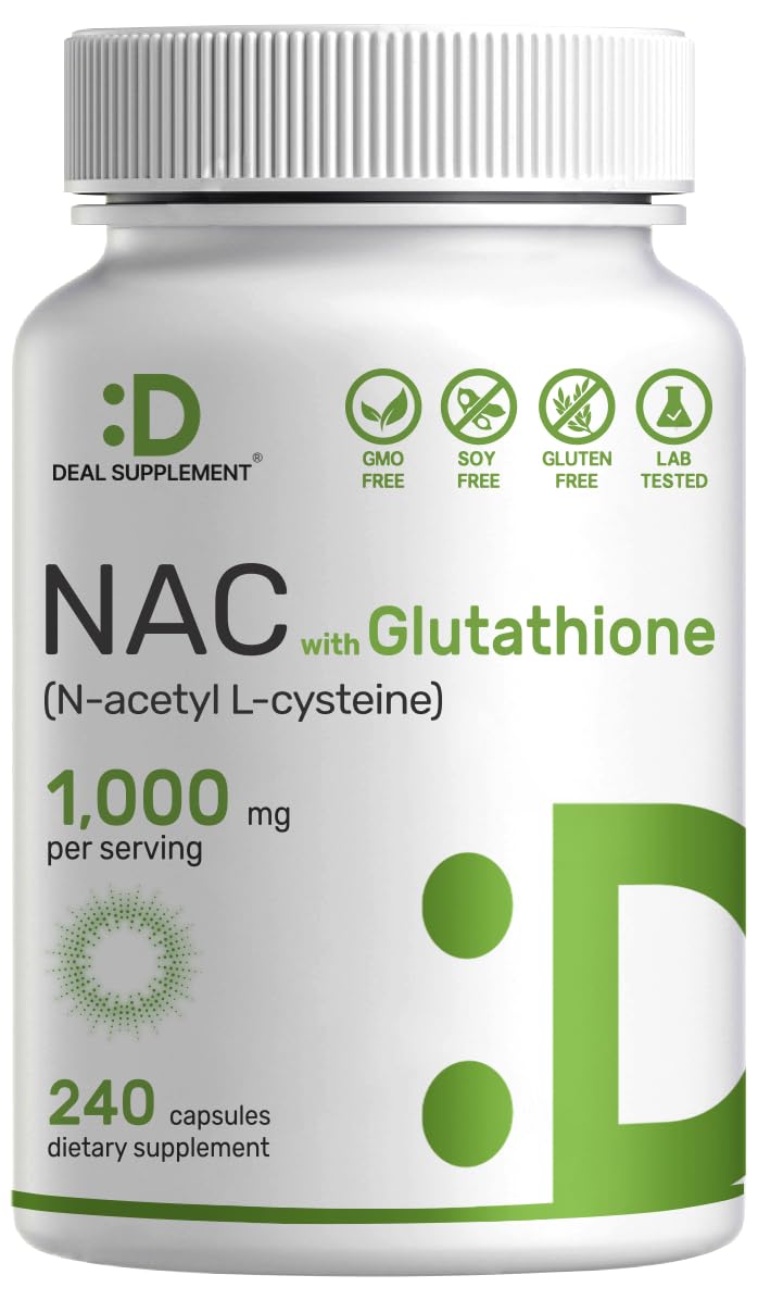 [Australia] - NAC Supplement (N-Acetyl Cysteine) 1,000*mg Per Serving with Reduced Glutathione, 240*Capsules – Antioxidant Support for Immune Health, Lung, & Liver Function 240 Count (Pack of 1) 