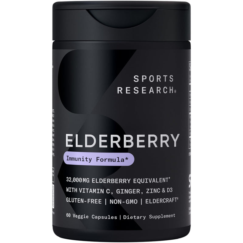 Sports Research® Elderberry Immunity Formula w/Zinc, 60 Count | 5-in-1 Immune Support Formula with Zinc, Ginger, Vitamin C & D3 | Supports Immune Health & Antioxidant Protection