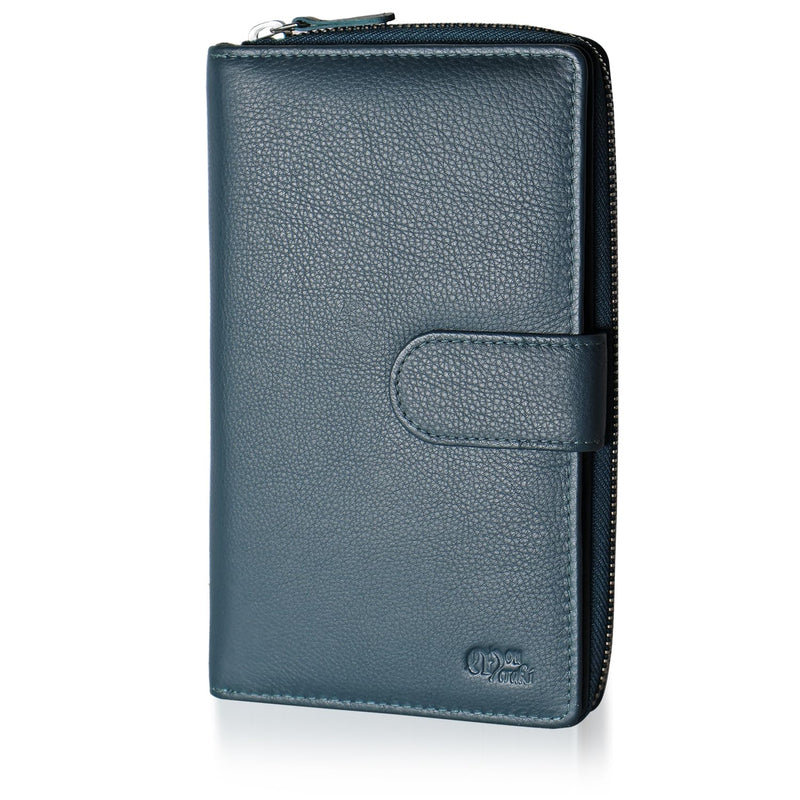 Big Fat RFID Blocking Leather Organizer Checkbook Wallets For Women - Clutch TEAL BLUE