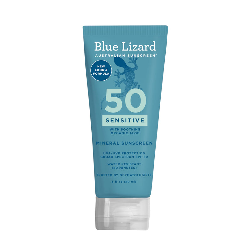 [Australia] - Blue Lizard SENSITIVE Mineral Sunscreen with Zinc Oxide, SPF 50+, Water Resistant, UVA/UVB Protection with Smart Cap Technology - Fragrance Free, 3 oz. Tube SPF 50+ 3 Fl Oz (Pack of 1) 