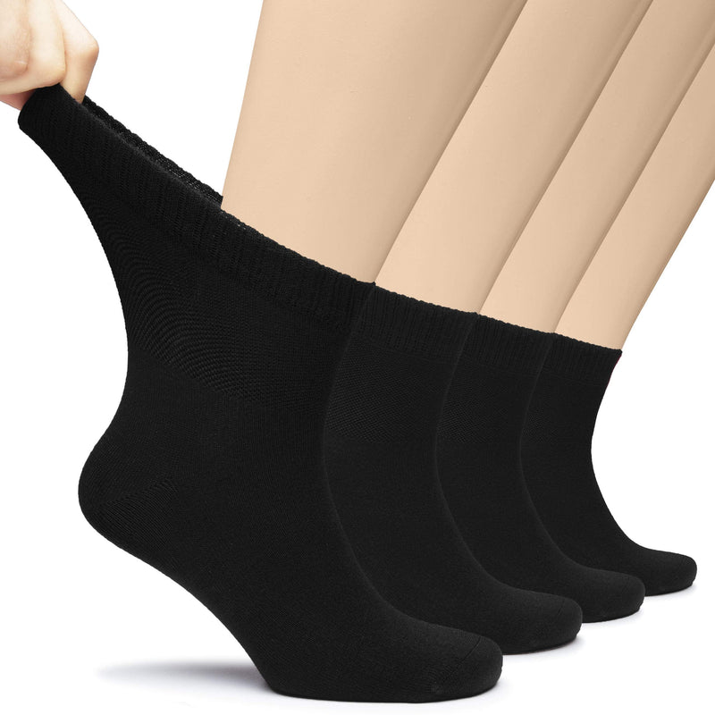 [Australia] - Hugh Ugoli Diabetic Socks for Men, Loose Ankle Socks, Bamboo, Extra-Wide, Thin, Seamless Toe, Non-Binding Top, 4 or 8 Pairs 11-13 04- Black (4 Pairs) 