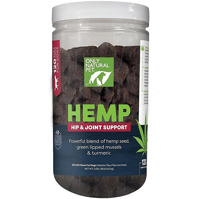 Only Natural Pet Hemp Hip & Joint Support for Dogs - Supplement for Mobility Wellness Pain Relief Healthy Inflammatory & Bone Stiffness - Chews w/Fatty Acid Blend Mussels & Turmeric - 120 Count 14.72 Ounce (Pack of 1) - PawsPlanet Australia