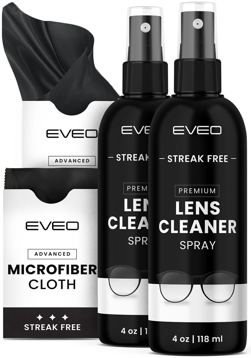 [Australia] - EVEO Eyeglass Cleaner Spray - No Streaks Technology with Microfiber Cleaning Cloth- Glasses Cleaning Kit - Glasses Cleaner Spray with Lens Cleaner Cloth - Screen & Eye Glasses Kit - 8oz (4ozx2) 