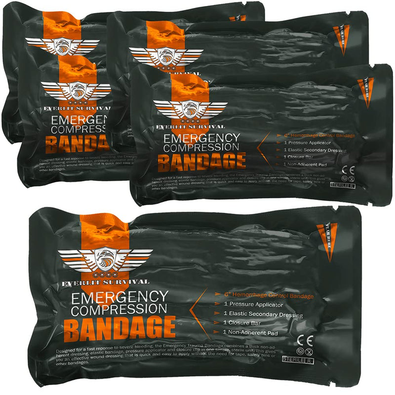 [Australia] - EVERLIT Israeli 6 Inch Emergency Bandage Compression Trauma Pressure Wound Dressing Sterile Vacuum-Sealed Packaging for Bleeding Control, Medical Trauma Kit, Gun Shot, First Aid IFAK 5 