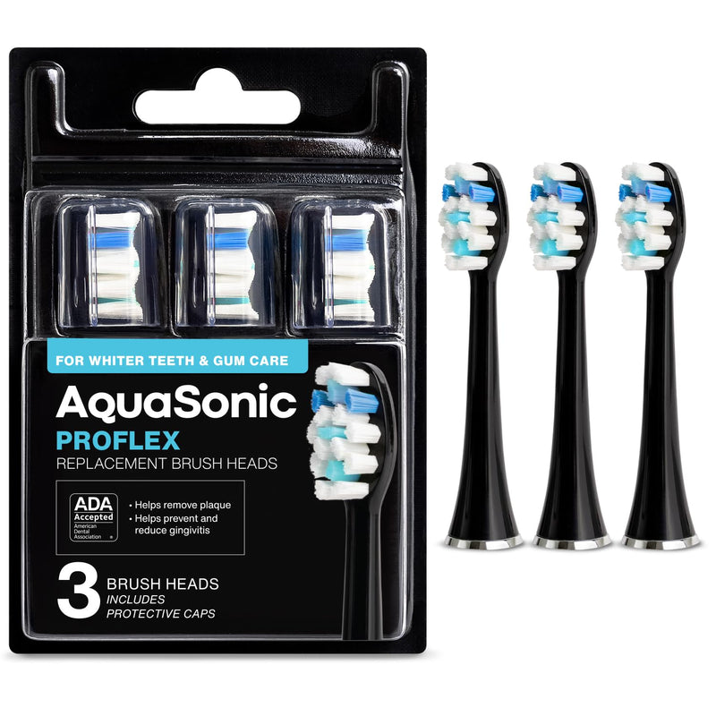 [Australia] - AquaSonic Proflex Replacement Brush Heads | ADA Accepted | for Whiter Teeth & Gum Care | Compatible with Many AquaSonic Toothbrush Handles (3 Pack Black) 3 Pack Black 