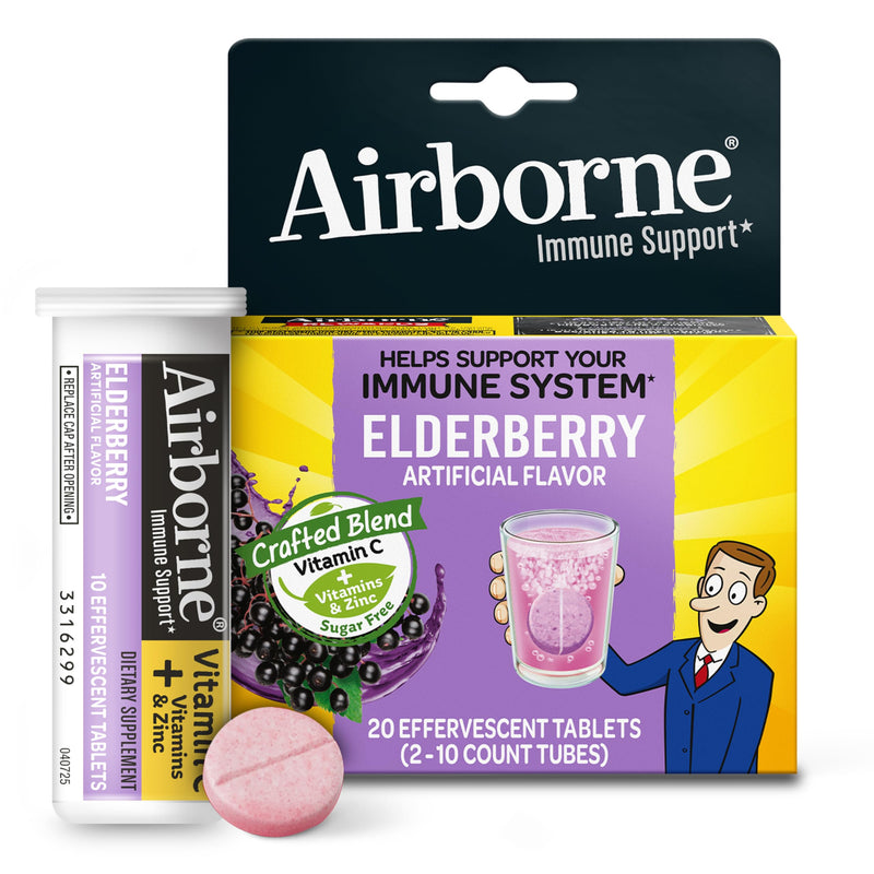 Airborne 1000mg Vitamin C Immune Support Elderberry Effervescent Tablets, 20ct 20 Count (Pack of 1)