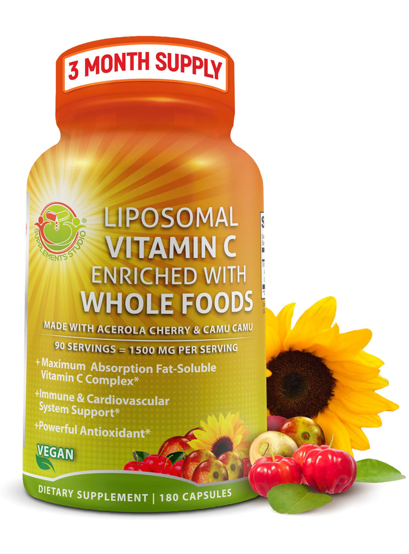 [Australia] - Liposomal Vitamin C Capsules - 1500mg - Made with Organic Acerola Cherries & Camu Camu, High Potency Vitamin C Liposomal - Immune Support Supplement, Enhanced Absorption & Bioavailability - 180 Count Powder Liposomal Capsule 1500mg - 180 ct 