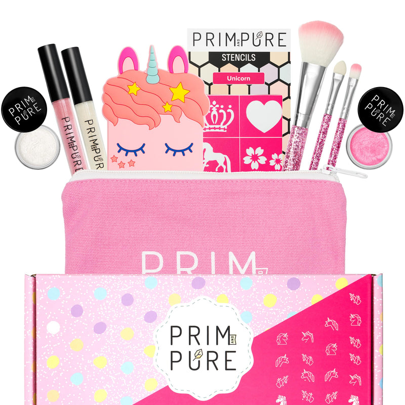 [Australia] - Prim and Pure Mineral Gift Set with Unicorn Mirror| Perfect for Play Dates & Birthday Parties | Kids Eyeshadow Makeup – Mineral | Organic & Natural Makeup Kit for Kids| Made in USA (Pink) Pink 