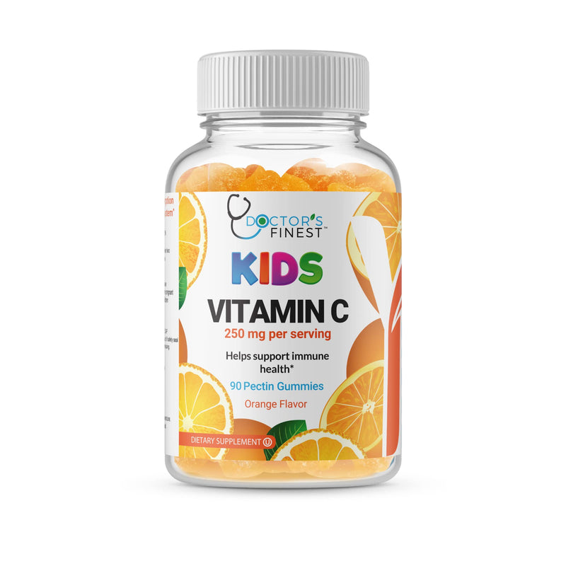 Doctors Finest Vitamin C Gummies for Kids – Vegan, GMO Free & Gluten Free – Great Tasting Orange Flavor Pectin Chews – Kids Dietary Supplement – 250mg of Vitamin C – 90 Jellies [45 Doses] 90 Count (Pack of 1)