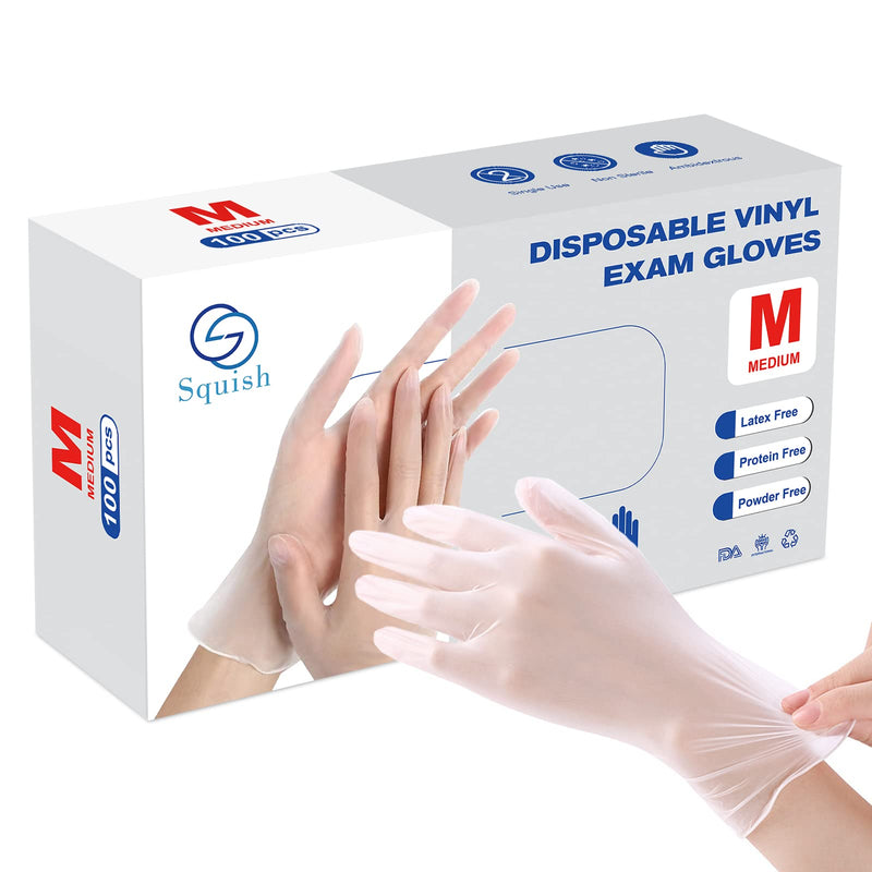 [Australia] - Disposable Gloves, Squish Clear Vinyl Gloves Latex Free Powder-Free Glove Health Gloves for Kitchen Cooking Food Handling, 100PCS/Box, Medium Medium (Pack of 100) 