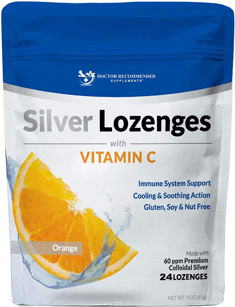 [Australia] - Silver Lozenges with Vitamin C - Premium Nano Silver 60 PPM Colloidal Silver, Organic Honey and Vitamin C Mineral Supplement Drops to Support Immune System, Soothe Cough & Throat - 24 Orange Lozenges 24 Count (Pack of 1) 