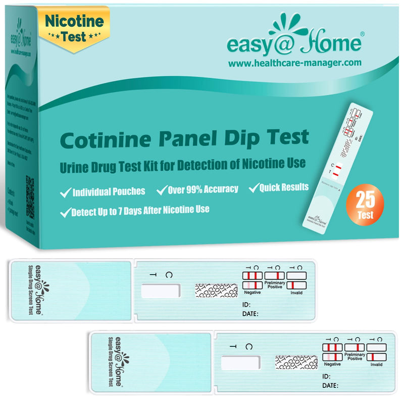 Easy@Home 25 Pack Nicotine Urine Test Strips, Cotinine Urine Screen Test | Cotinine Urine Screen Test, 25 Rapid Testing Detection 200 ng/mL #ECOT-114 25 Count (Pack of 1)