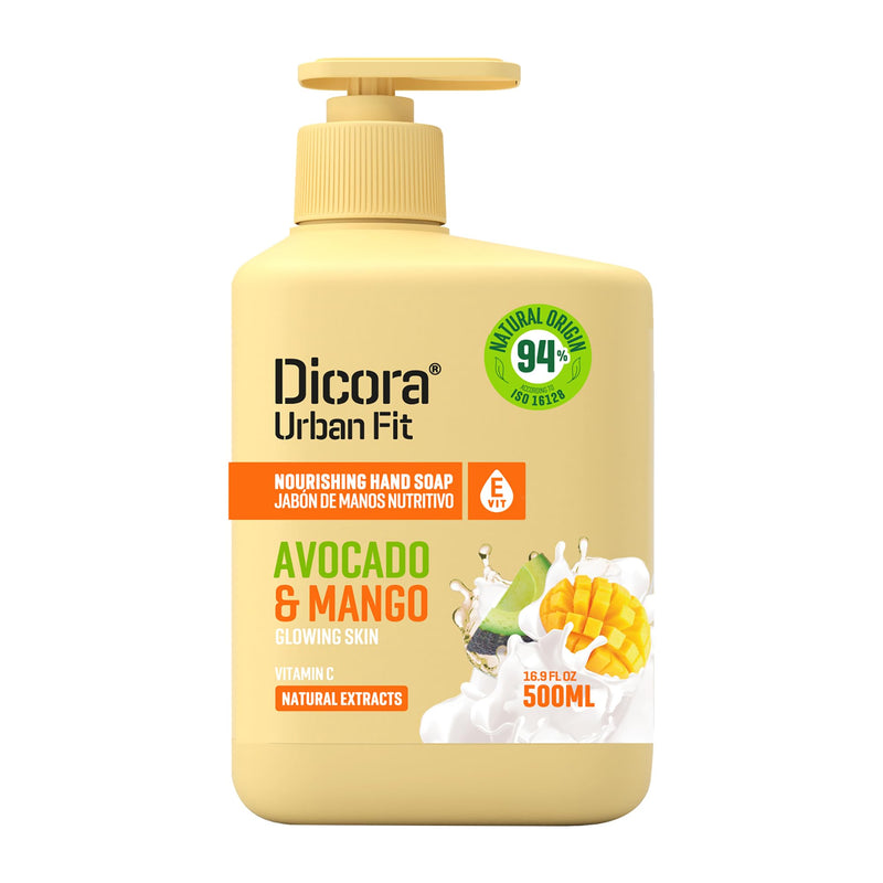 Dicora Urban Fit Nourishing Hand Soap - Gentle Hand Wash - Vitamin E for Hydrated Skin - Natural Antioxidant - Avocado and Mango - 16.9 oz