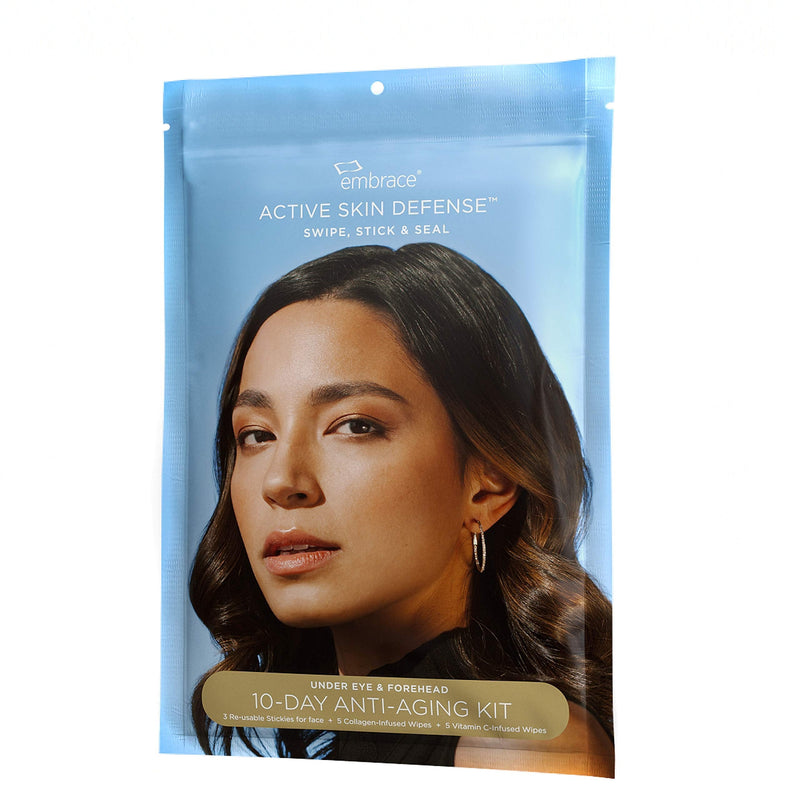 Embrace Active Skin Defense | 10-Day Anti-Aging Kit | Re-Usable Silicone Stickies & Infused Wipes (5 Collagen & 5 Vitamin C) | Anti-Wrinkle, Puffiness, Fine Lines