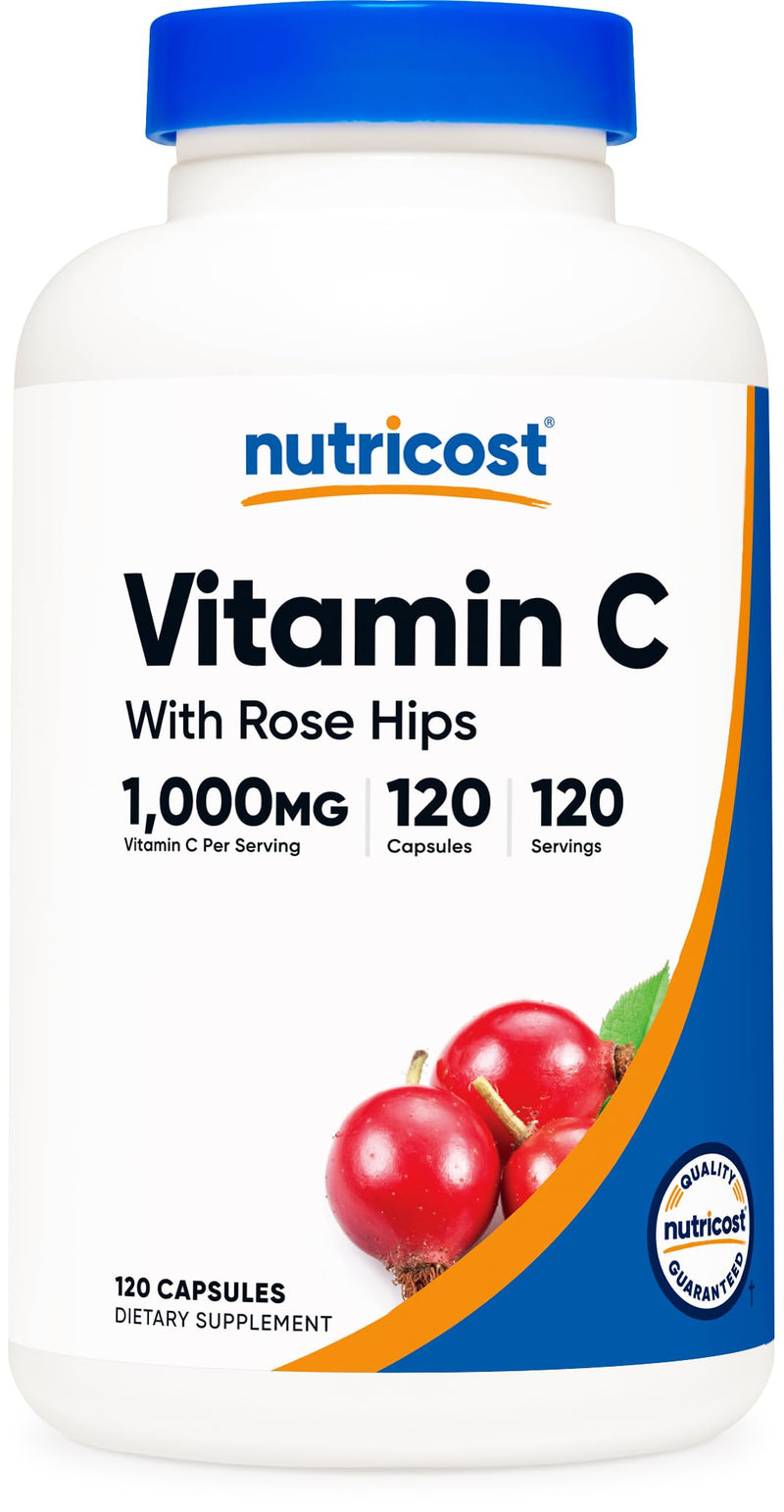 Nutricost Vitamin C with Rose Hips 1025mg, 120 Capsules, Gluten Free | Vitamin C 1000mg, Rose Hips 25mg, GMO-Free 120 Count (Pack of 1)