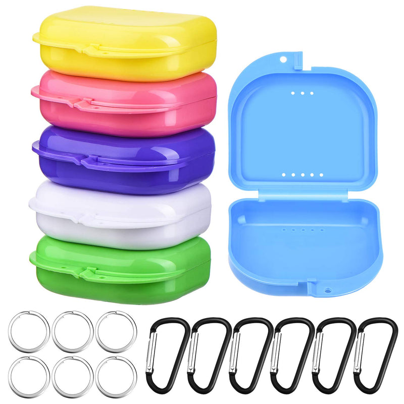[Australia] - 6 Pieces Retainer Cases Mouth Guard Container Case Multicolor Orthodontic Denture Storage Boxes with D-Shaped Buckles and Keychain Rings 