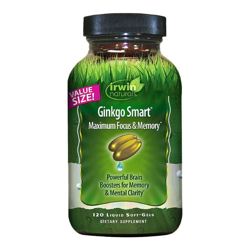 [Australia] - Irwin Naturals Ginkgo Smart Powerful Nootropic Brain Booster - Supports Maximum Memory, Focus & Mental Clarity with DMAE, Clubmoss, Choline & Acetyl L-Carnitine - 120 Liquid Softgels 120 Count (Pack of 1) 