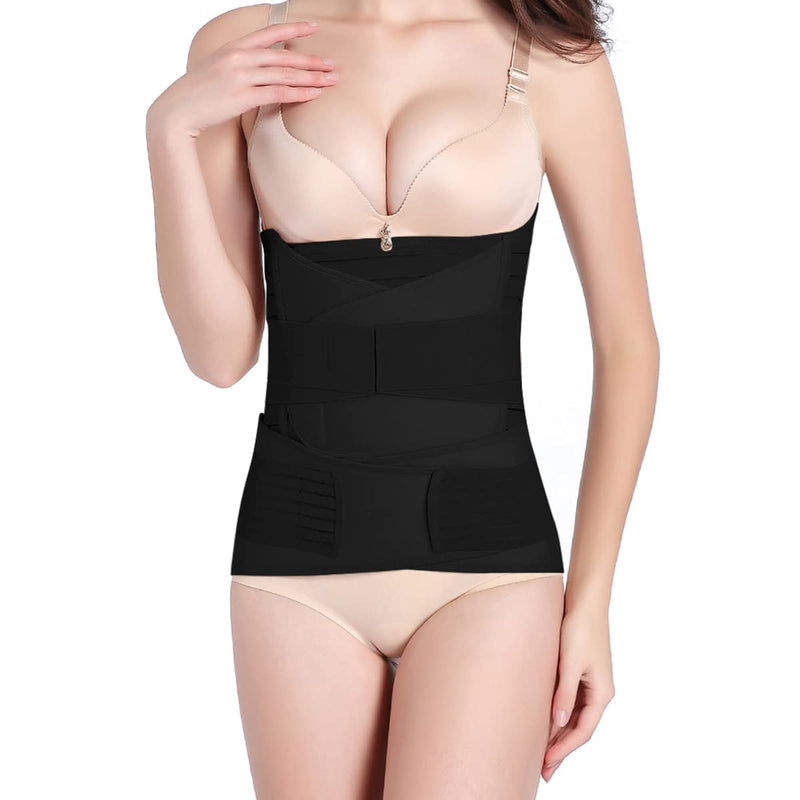 [Australia] - 3 In 1 Postpartum Belly Band Wrap - Abdominal Binder Post Surgery C Section Compression Girdle Belt X-Large Black 