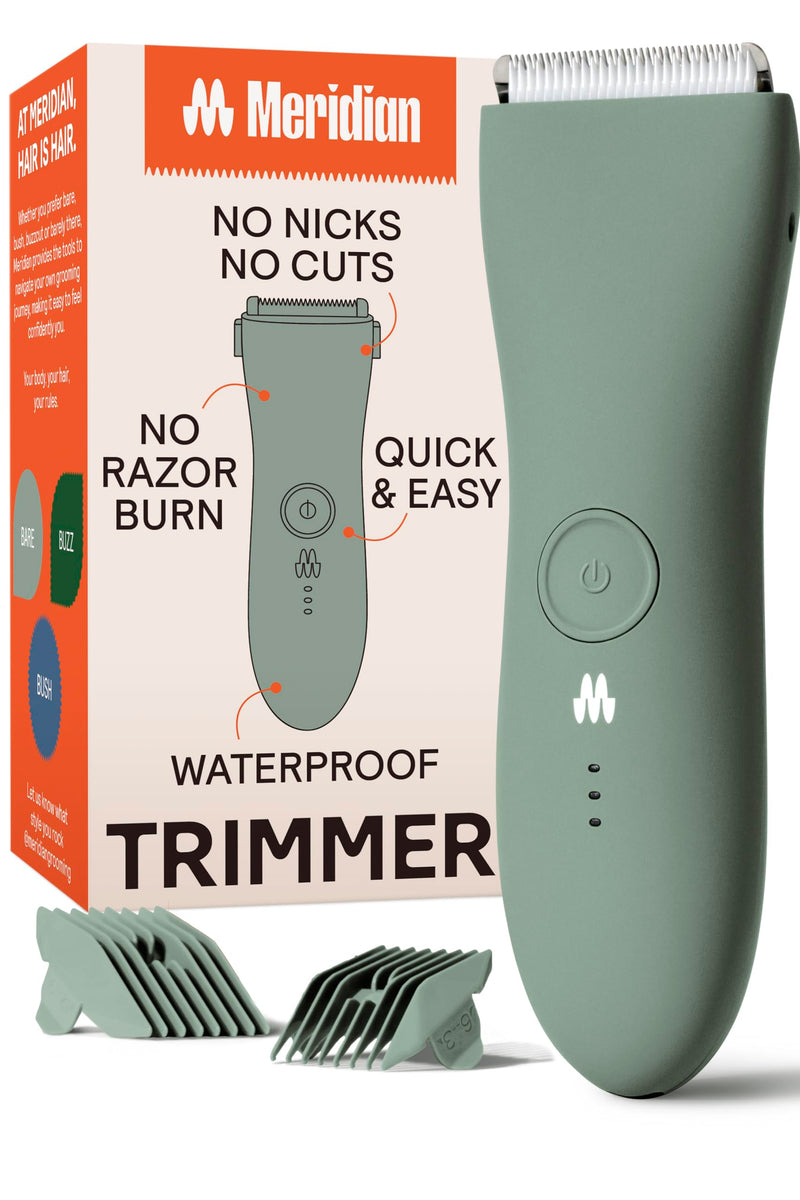 [Australia] - MERIDIAN Body Hair Trimmer for Men and Women - No Nick, No Cut, No Razor Burn Pubic, Groin and Body Shaver - Waterproof & Rechargeable Electric Full Body Groomer - Sage 