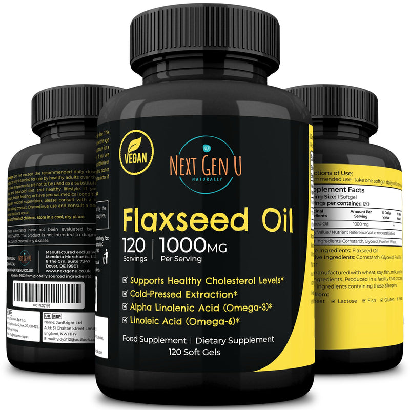[Australia] - Next Gen U Flaxseed Oil w/Omega 3, 6, 9, Cold Pressed Dietary Health Food Supplement 1000 mg 120 Vegan Softgels 