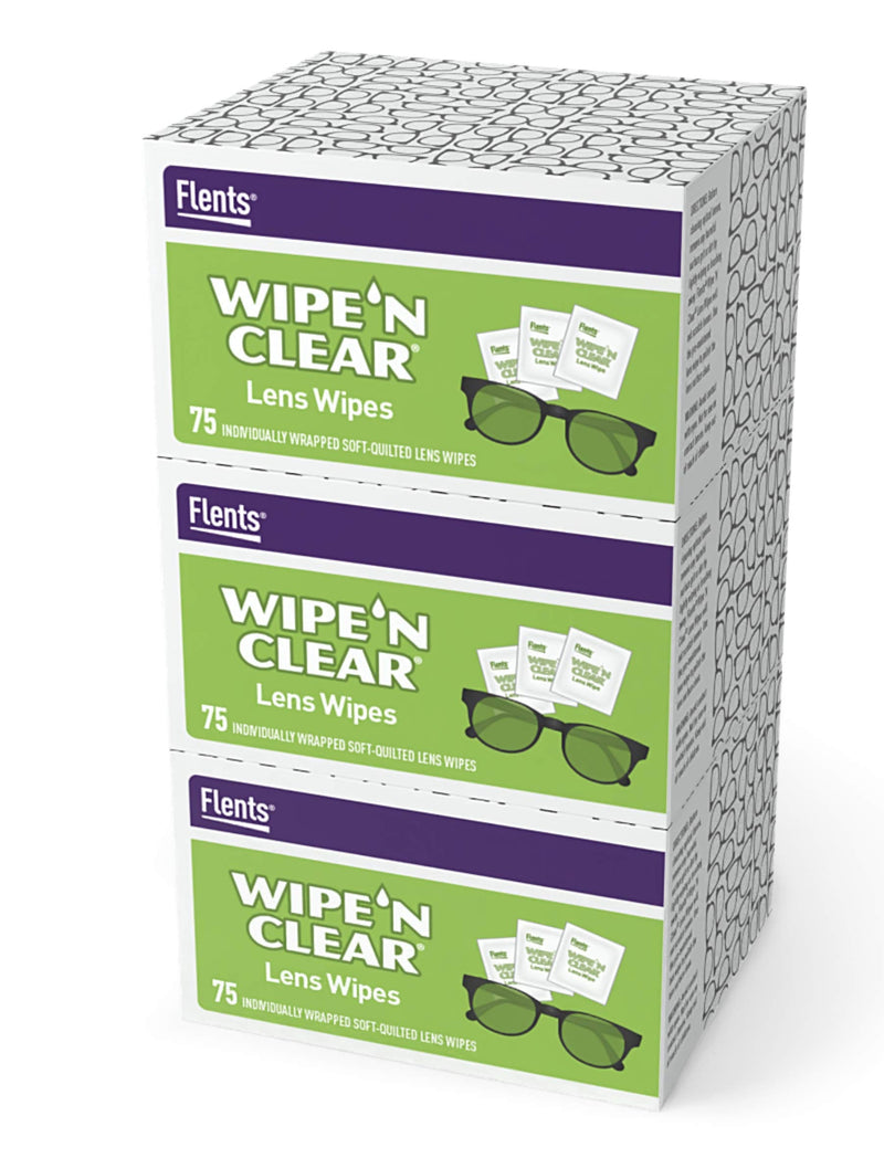 [Australia] - Flents Eyeglass Cleaner Lens Wipes - 225 Count (3 Boxes of 75) Individually Wrapped Pre-Moistened Cleaning Cloths Anti-Streak for Eyeglasses, Sunglasses, Phone Screens, Computer Monitors 