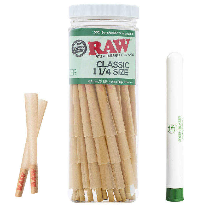 [Australia] - RAW Cones 1 1/4 Size: 50 Pack Patented Slow Burning Pre Rolled Rolling Papers & Tips, Classic Raw Paper, 84mm 