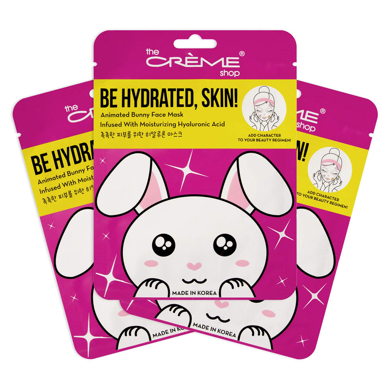 The Crème Shop Animal Sheet Mask, Korean, Hydrating, Collagen, Vitamin C, Anti-Aging - Pack of 3 (Bunny)