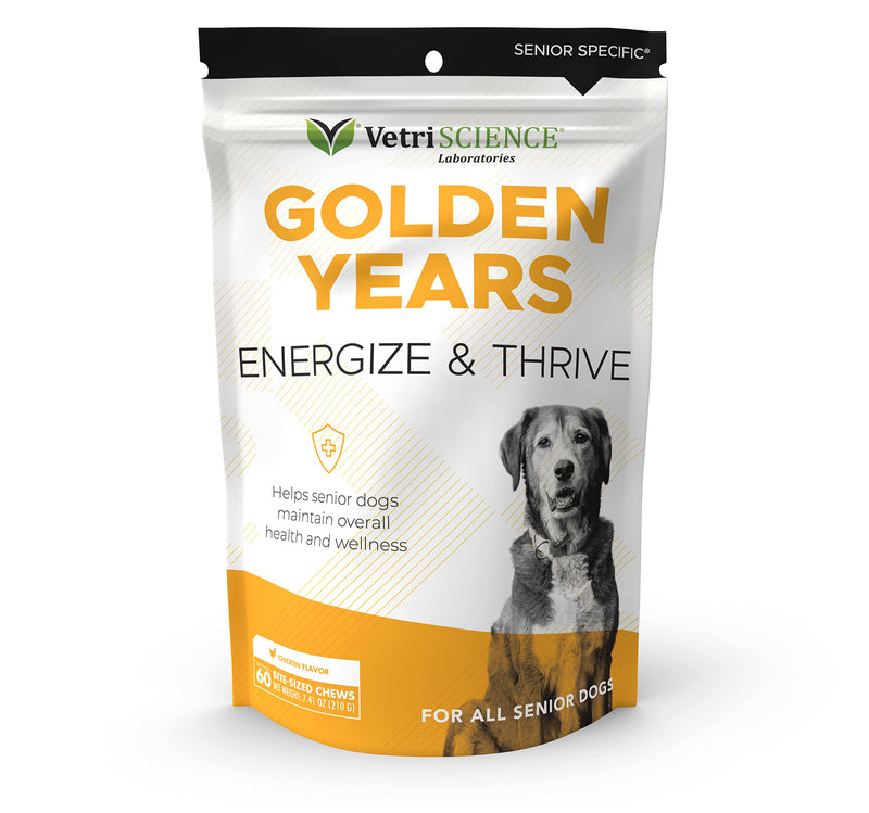 VetriScience Golden Years Energize and Thrive Complete Daily Multivitamin with BCAAs for Senior Dogs, Chicken, 60 Chews - PawsPlanet Australia