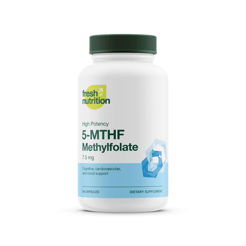 Fresh Nutrition L Methylfolate 7.5mg – Maximum Potency – Superior Bioavailability – 5-MTHF Methyl Folate for Mood, Cognition, Immunity, Cardiovascular, Neurological, Reproductive Health - 60 Capsules 7.5mg 60 Capsules
