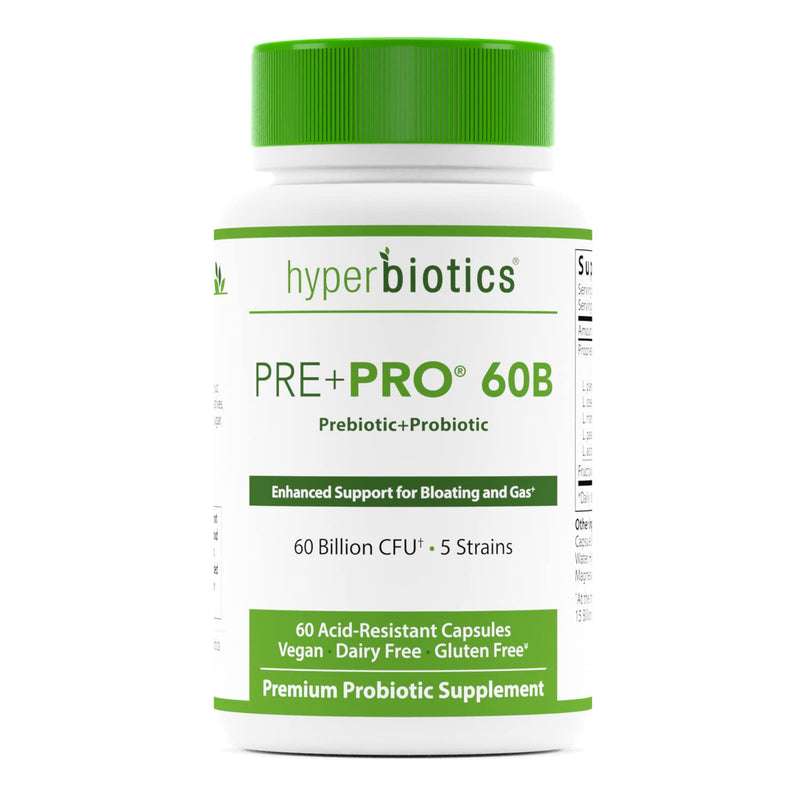 [Australia] - Hyperbiotics Pre Pro | Vegan Probiotics + Prebiotics | 60 Billion CFU | Daily Probiotic for Women and Men | Advanced Strength Digestive and Immune Health Support | Gluten and Dairy Free | 60 Capsules 60 Count (Pack of 1) 