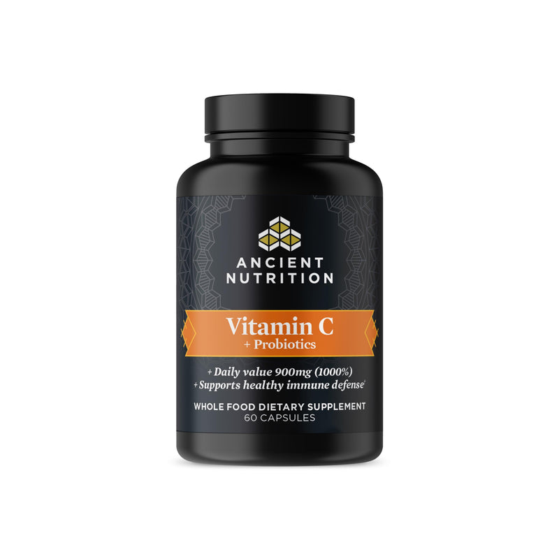 Ancient Nutrition Vitamin C + Probiotics, Supports Healthy Immune System | Supports Healthy Immune System and Gut Health, Made Without GMOs, Superfoods Supplement, Paleo and Keto Friendly, 30 Count