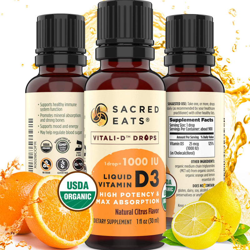 Organic Liquid Vitamin D Drops for Kids & Adults, Sugar Free. Easy to Use 1,000 IU/Drop in Coconut MCT Oil. Lasts Months, Best for High Doses. Max Absorption VIT D3 Supplement. Great Taste (Citrus) 1000 IU per drop (Citrus)