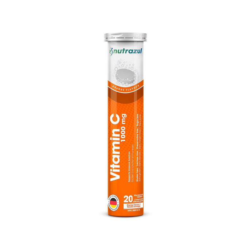 nutrazul Vitamin C 1000mg Effervescent Tablets, Orange Flavor, 20 Count | Vit C Supplement to Help Maintain Immune Function, Gluten-Free, Lactose-Free, Sugar-Free, Preservative-Free