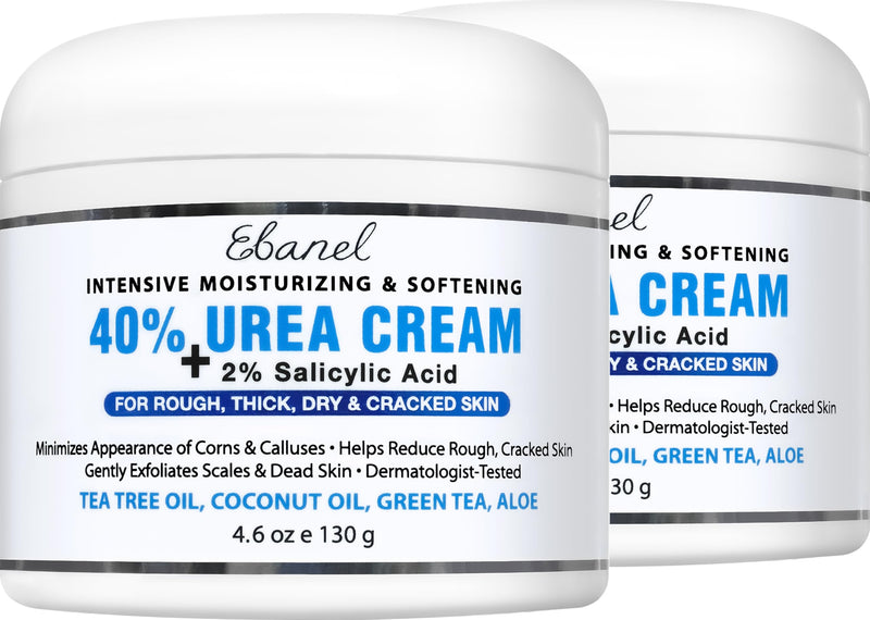 Ebanel Urea Cream 40% plus Salicylic Acid 2% for Dry Cracked Feet Skin, 2PK | Deeply Moisturizes & Softens Dry Cracked Heels, Feet, Knees, Elbows, Hands, Rough Dead Skin Callus Remover Toenail Softener 4.6 Ounce (Pack of 2)