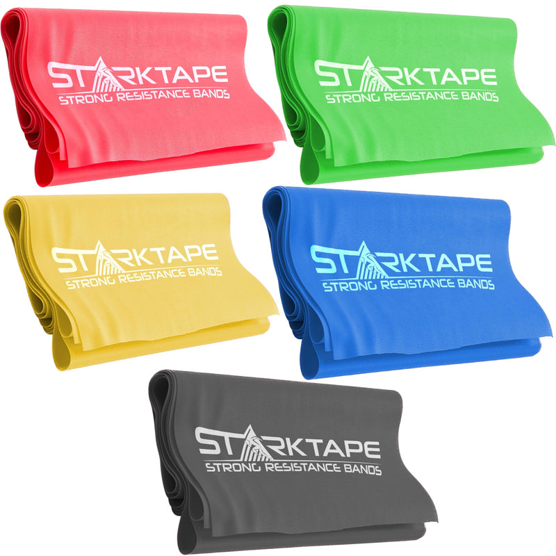 [Australia] - Starktape Resistance Bands Set. 3 or 5 Pack Non-Latex Physical Therapy, Professional Elastic Band. Perfect for Home Exercise, Workout, Strength Training, Yoga, Pilates, Rehab, Gym Yellow/Red/Green/Blue/Gray 