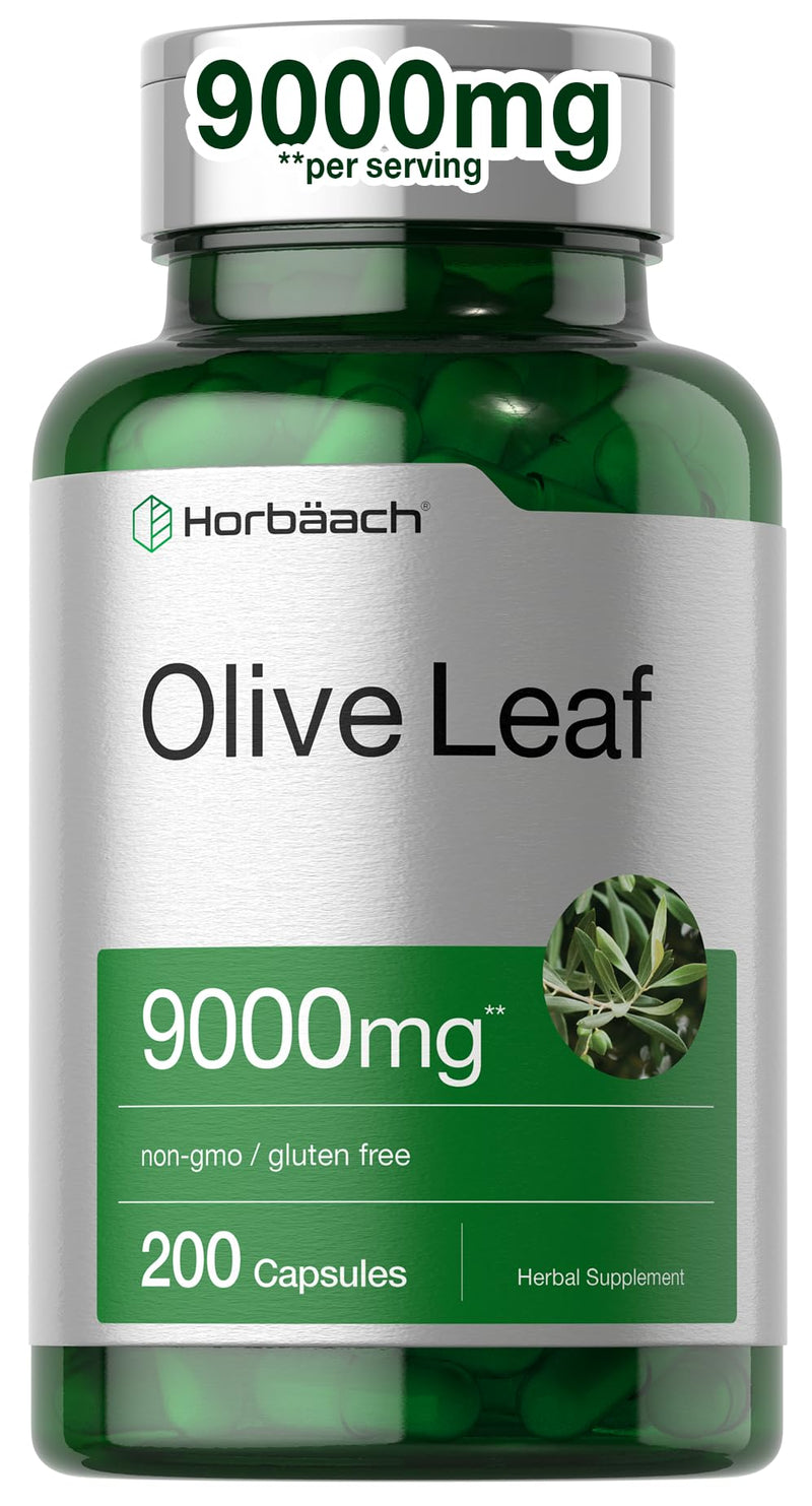 [Australia] - Horbäach Olive Leaf Extract Capsules 9000mg | 200 Count | Super Strength Supplement | Non-GMO, Gluten Free 