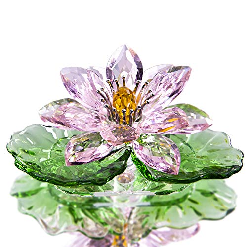 Pink Sparkle Crystal Lotus Flower Figurine Feng Shui Home Decor Gift Boxed Pink 1*