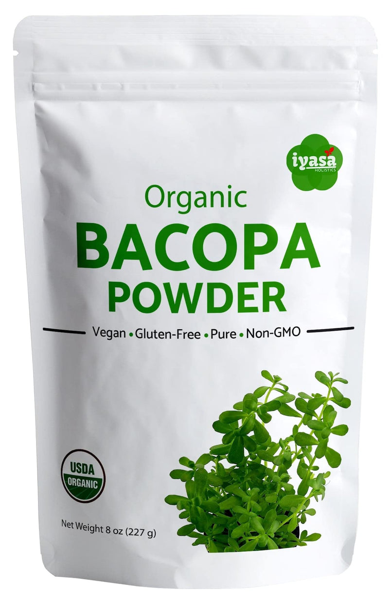 [Australia] - Organic Bacopa Powder (Brahmi Leaf), Certified Organic Ayurveda Superfood, Hair and Brain Tonic, Resealable Pouch of 8 oz 8.0 ounces 