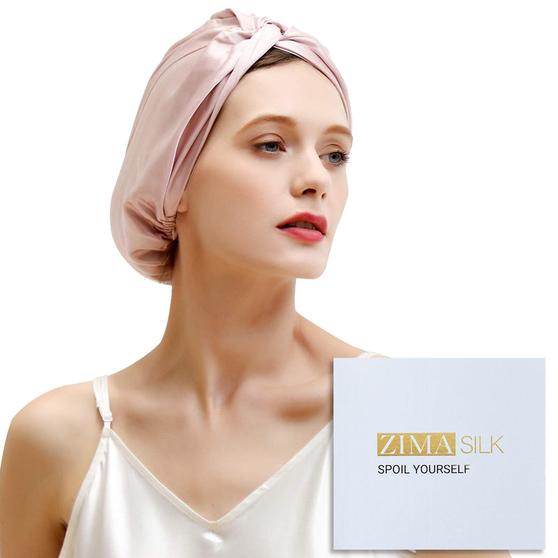 [Australia] - ZIMASILK 22 Momme 100% Mulberry Silk Sleep Cap for Women Hair Care,Natural Silk Night Bonnet with Elastic Stay On Head (1Pc, PINK) One Size Light Plum - New 