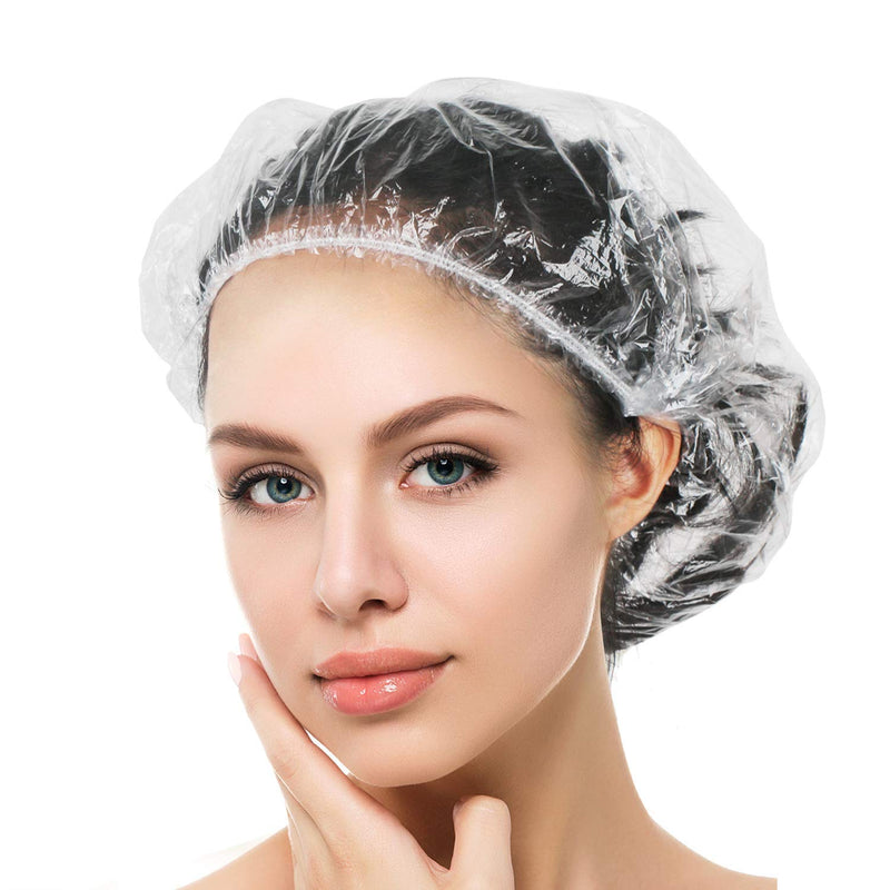 [Australia] - Auban 50 PCS Shower Cap Disposable,Bath Caps Larger Thick Clear Waterproof Plastic Elastic Hair Bath Caps For Women Hotel Travel Essentials Accessories Deep Conditioning Hair Care(19.3") 50 Count (Pack of 1) 