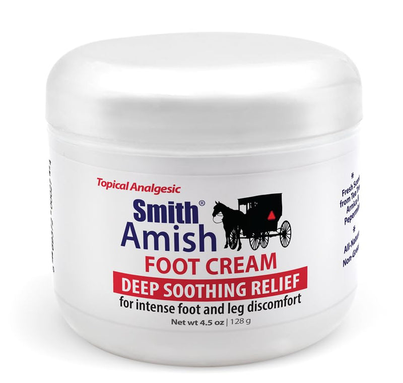 Smith Amish Foot Cream, Deep Soothing and Calming to Foot and Legs. 4.5 oz | Refreshing Hydration for Dry, Tired Feet & Legs - Tea Tree, Peppermint & Botanical Comfort Blend