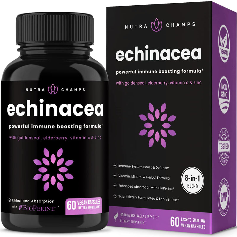 [Australia] - Echinacea Goldenseal 1000mg with Elderberry, Vitamin C, Zinc & Ginger | Immune Boost Vegan Echinacea Capsules with Goldenseal Root & BioPerine for Absorption | Premium Echinacea Root Supplement 