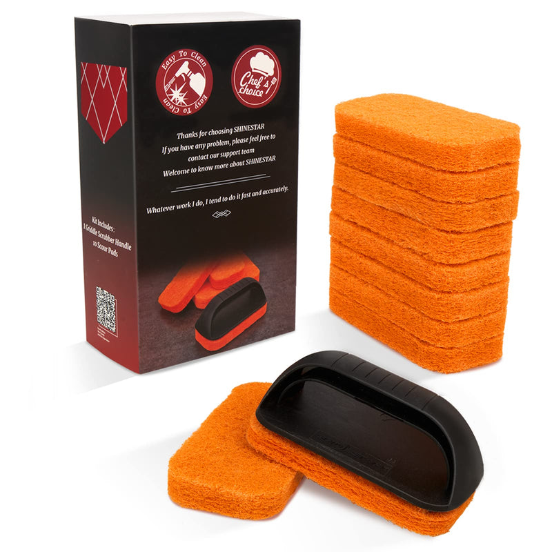 [Australia] - SHINESTAR 11-Piece Griddle Scouring Pad for Blackstone, Flat Top Grill Cleaner - 10 Grill Scrubber Pads and 1 Handle Scrubber Pad 