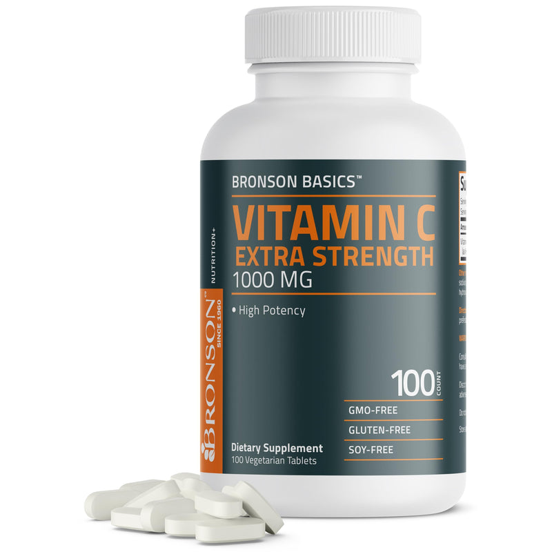 Bronson Vitamin C 1000 mg as Ascorbic Acid, 100 Vegetarian Tablets | Extra Strength Formula, Supports a Healthy Immune System, Non-GMO, Gluten-Free & Soy-Free 100 Count (Pack of 1)