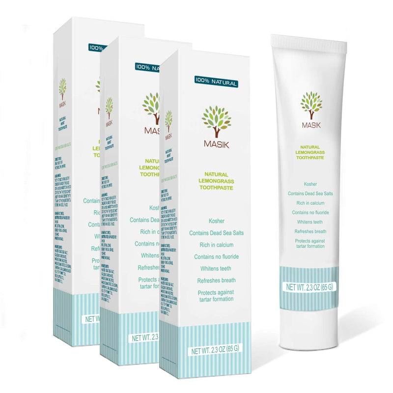 [Australia] - Masik Lemon Grass Natural Toothpaste is formulated for Sensitive Teeth. SLS-Free and Non-Fluoride with Dead Sea Salt to Gently Clean and Whiten Your Smile While Refreshing Your Breath - Pack of 3 