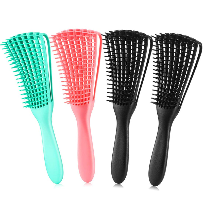 Hair Brush for Afro American/African Textured 3a to 4c Hair, Detangling Brush for Women's Knots, Wet/Dry/Oil/Thick/Long Hair, 4 pcs (Black+3 pcs) Black+3 pcs