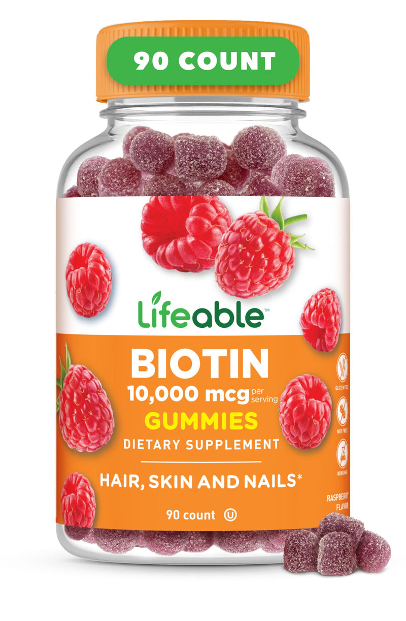 Lifeable Biotin Gummies 10,000 mcg, Hair Skin and Nails Gummies for Women | Supports Healthy Hair Growth, Glowing Skin and Strong Nails - Vegan Pectin Gummies, Kosher and Halal, Third Party Lab Tested