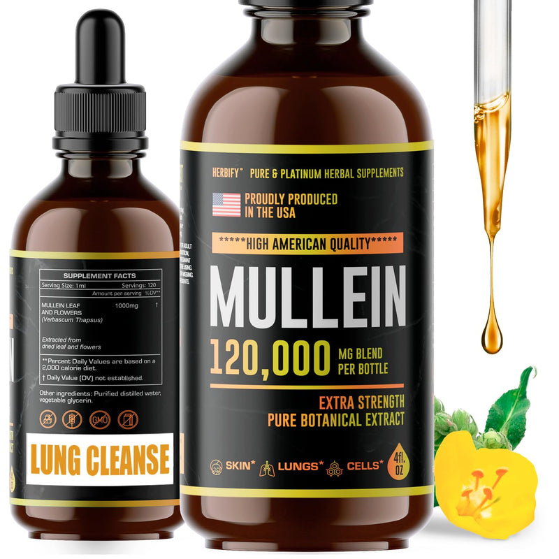 [Australia] - HERBIFY Mullein Drops - Lung Cleanse - Leaf Extract - Powerful Mullein for Immune Support,Detox & Respiratory Support - Made in USA - Herbal Supplements - 4 Oz No Flavor 4 Fl Oz (Pack of 1) 